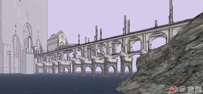 欧式人行景观桥SU模型(3)