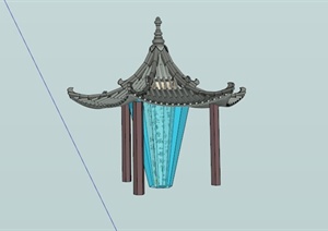 现代中式玻璃柱装饰亭子SU(草图大师)模型