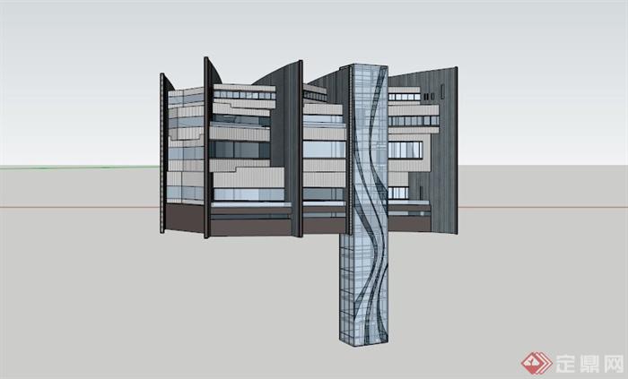 曲线形创意酒店设计SU模型(3)