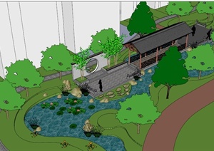 现代中式住宅景观设计SU(草图大师)模型