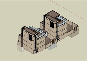 现代四层别墅建筑设计SU(草图大师)模型