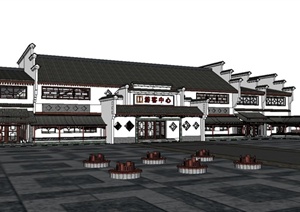 某古典中式风格游客中心建筑设计SU(草图大师)模型