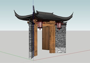 古典中式住宅大门设计SU(草图大师)模型素材