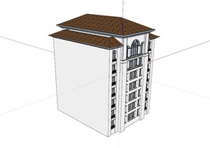 欧式九层住宅建筑设计SU(草图大师)模型