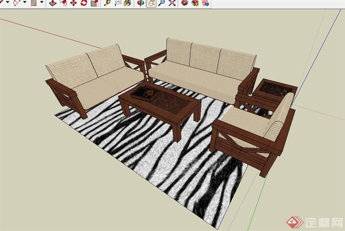 某简约风格客厅沙发茶几组合设计su模型(2)