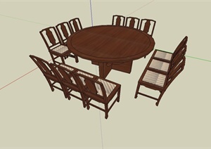 某现代风格全木质餐桌椅设计SU(草图大师)模型