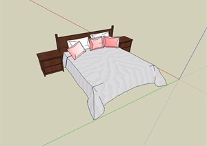 现代简约卧室床、床头柜设计SU(草图大师)模型
