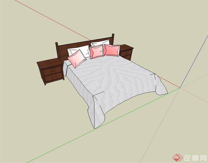 现代简约卧室床、床头柜设计su模型(1)