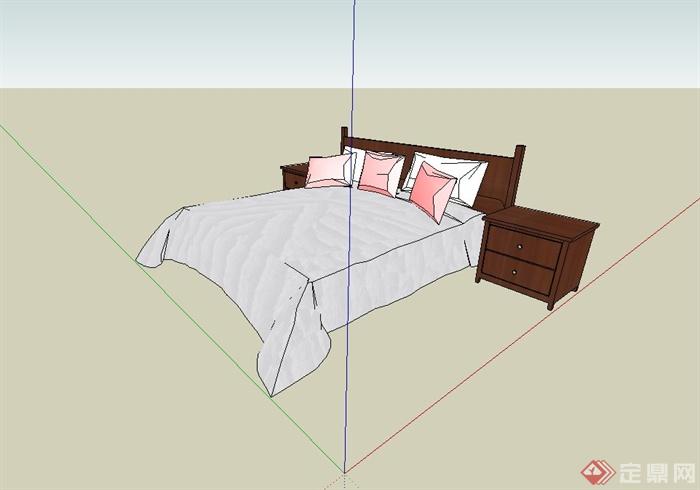 现代简约卧室床、床头柜设计su模型(2)