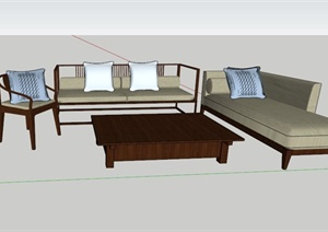 现代中式家具沙发组合SU(草图大师)模型