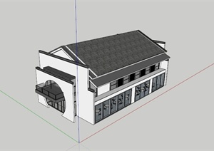 现代中式两层食堂建筑SU(草图大师)模型