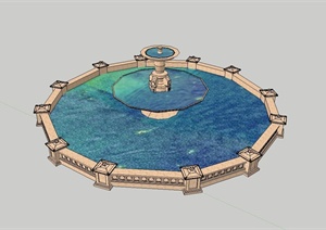 欧式广场喷泉水池设计SU(草图大师)模型