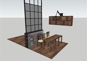 某现代书房桌椅、柜子组合设计SU(草图大师)模型
