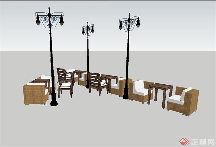 某现代简约风格桌椅沙发组合设计su模型(3)