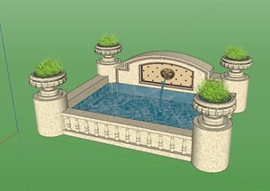 欧式喷水水景设计SU(草图大师)模型