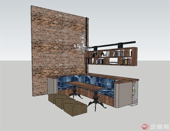 现代简约风格咖啡馆包房设计su模型(2)