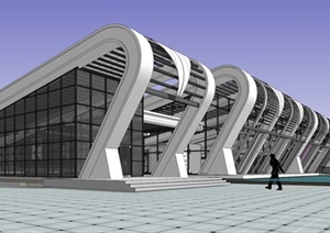 流线造型客运站建筑设计SU(草图大师)模型