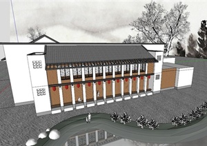 古韵现代中式商业建筑设计SU(草图大师)模型