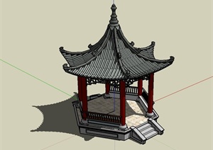 古典中式风格六角凤凰亭设计SU(草图大师)模型