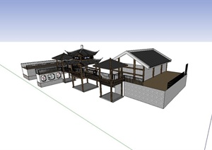 中国古建连廊、亭子及古建设计SU(草图大师)模型