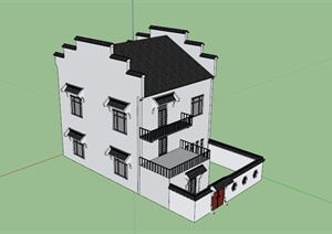 现代中式住宅建筑设计SU(草图大师)模型素材