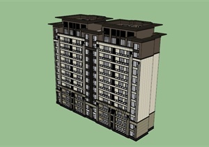 现代简约高层住宅建筑SU(草图大师)精致模型