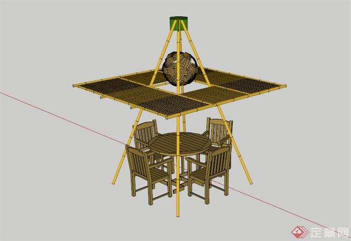 木制户外桌凳组合设计SU模型(1)