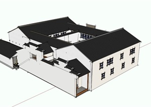 现代中式合院住宅建筑设计SU(草图大师)模型
