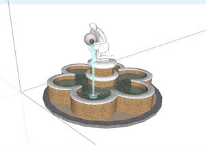带喷水雕塑的花形水池景观设计SU(草图大师)模型