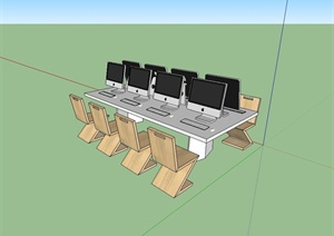 某现代时尚办公室电脑、桌椅设计SU(草图大师)模型