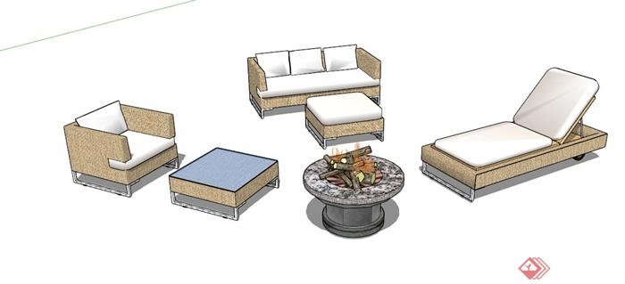 SU室外小品模型(坐躺椅垃圾桶遮阳伞)合集SU模型(3)