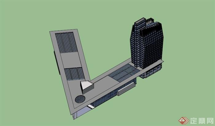 现代简约汽车客运站建筑SU模型(1)