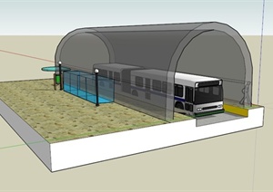 玻璃材质公交站建筑SU(草图大师)模型