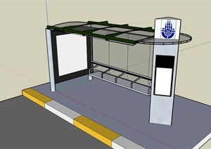 现代简约透明玻璃公交车站SU(草图大师)模型