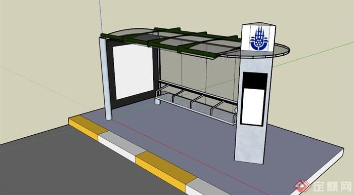 现代简约透明玻璃公交车站SU模型(1)