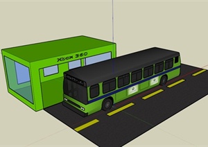 现代玻璃盒子造型公交车站设计SU(草图大师)模型