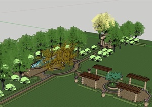 某巴洛克式小公园景观设计SU(草图大师)模型