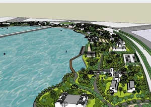 某现代滨水公园景观设计SU(草图大师)模型素材