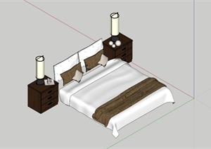现代中式双人床床头柜组合SU(草图大师)模型