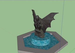欧式暗黑蝙蝠雕塑水池景观SU(草图大师)模型