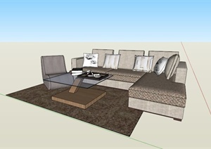 现代L型沙发茶几组合设计SU(草图大师)模型