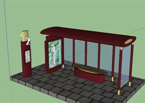 现代红色公交车站设计SU(草图大师)模型