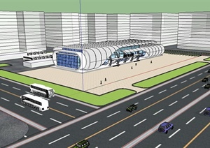 某现代高快汽车客运站建筑设计SU(草图大师)模型