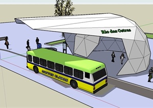 现代风格公交车站设计SU(草图大师)模型