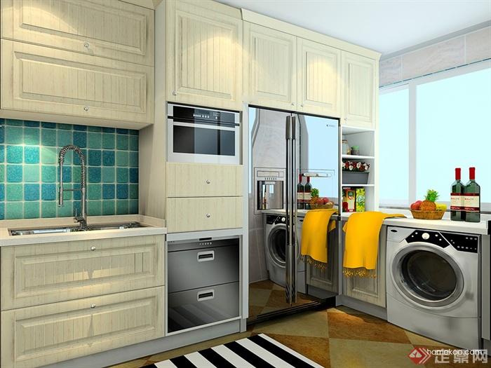 厨房设计,橱柜,洗菜池,冰箱,洗衣机