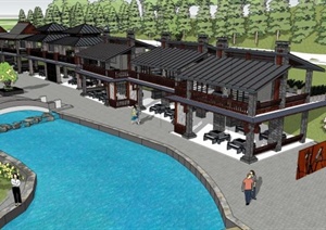 某东南亚风格旅游区休闲建筑设计SU(草图大师)模型