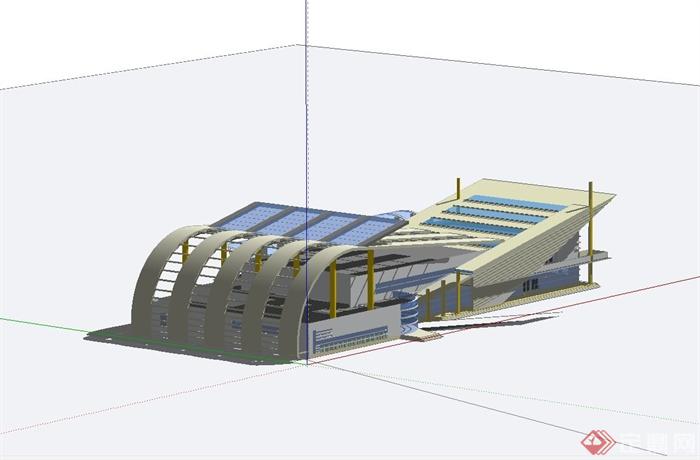 某现代时尚汽车站建筑设计su模型(2)