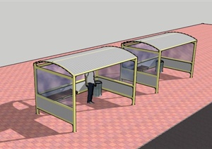 简约玻璃小屋公交车站SU(草图大师)模型