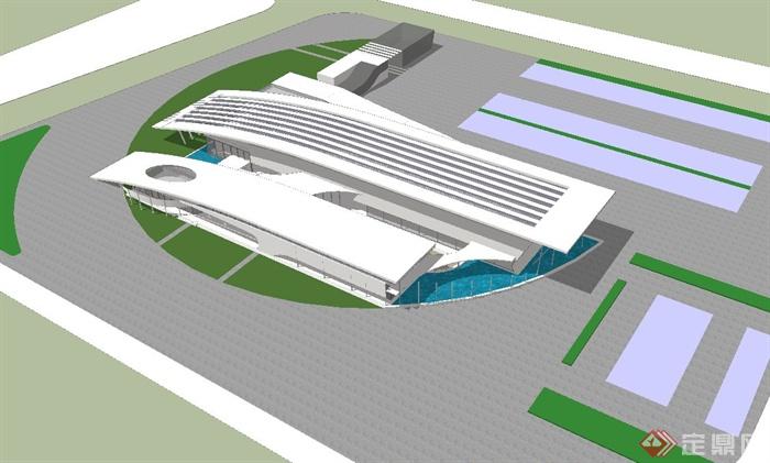 现代风格汽车站建筑设计su模型(1)