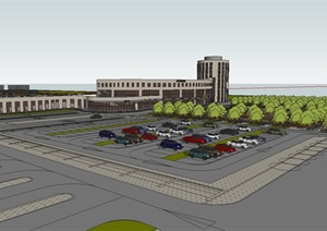 某现代风格汽车站建筑及广场设计SU(草图大师)模型